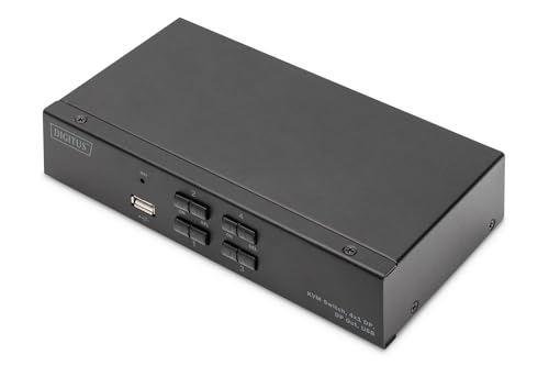 DIGITUS Displayport KVM-Switch – 4-Port Single-Display – 4 PC 1 Monitor – 1x Maus, Tastatur & Audio für 4 Computer – UHD 4K@60Hz (4096 x 2160p) – Hot-Key Umschalter – 1x USB 2.0 Hub – Schwarz von DIGITUS