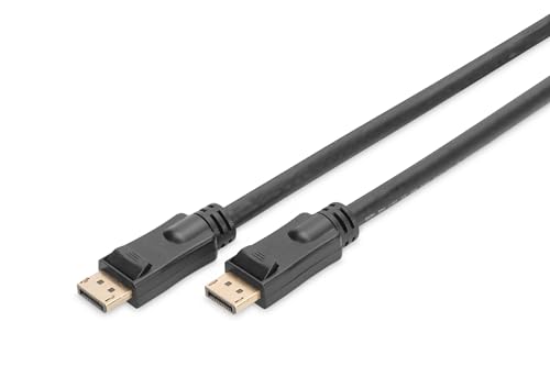 DIGITUS Displayport Verbindungskabel, DP, m/ amp St/St, 15.0m, m/lock, UHD 4K, DP 1.2, CE - Schwarz, gold von DIGITUS