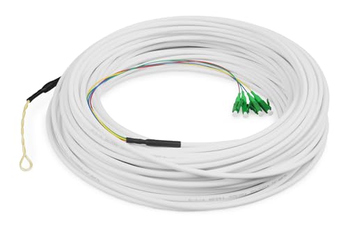 DIGITUS FTTH Drop Kabel - Singlemode - OS2-4 Fasern - 4 LC/APC Stecker - biegeoptimiert G.657A2 - LSZH - 50 m Kabellänge - Glasfaser-Kabel, Fibre Optic Cable von DIGITUS