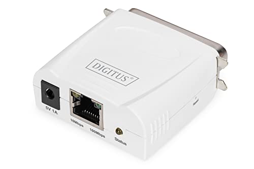 DIGITUS Fast Ethernet Printserver mit Parallel-Port, 1x RJ45, 1x DB-36-pin male, Drucker Server, DHCP fähig, TCP/IP, Einfache Installation, inkl. Netzteil, Weiß von DIGITUS