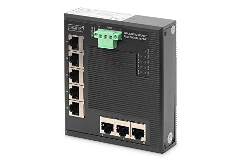 DIGITUS Flat Netzwerk-Switch - 8-Port Gigabit Ethernet - DIN-Rail Montage - Klemmleiste - Lüfterlos - Schwarz von DIGITUS