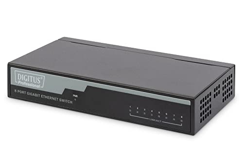 DIGITUS Gigabit Ethernet Desktop Switch - 8 Port - Unmanaged - 20/200/2000 Mbit im Vollduplex Modus - 3 Watt - Lüfterlos - schwarz DIGITUS Gigabit Ethernet Desktop Switch - 8 Port - Unmanaged - 20/200/2000 Mbit im Vollduplex Modus - 3 Watt - Lüfterlos - schwarz von DIGITUS