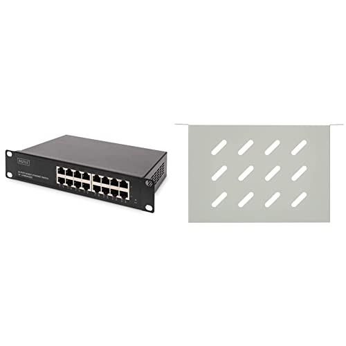 DIGITUS Gigabit Ethernet Netzwerk-Switch - 10 Zoll - 16 Ports - Backplane 32 Gbps - Auto MDI/MDI-X - Schwarz & Fachboden - 1HE - 10-Zoll (254 mm) - Für Netzwerk-Schrank - 150 mm Tief - Grau von DIGITUS