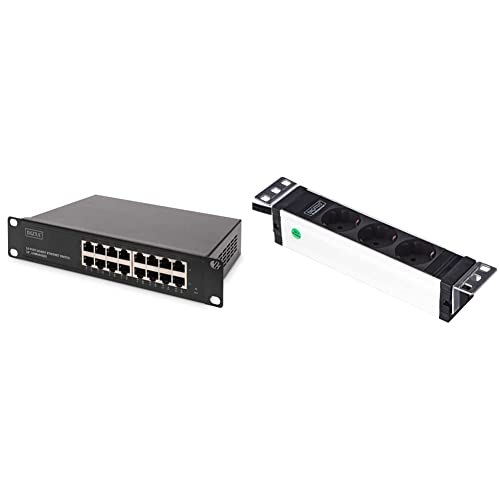 DIGITUS Gigabit Ethernet Netzwerk-Switch - 10 Zoll - 16 Ports - Unmanaged - Backplane 32 Gbps - Auto MDI/MDI-X - Schwarz & Professional DN-95411 Steckdosenleiste 3-fach ohne Schalter schwarz von DIGITUS