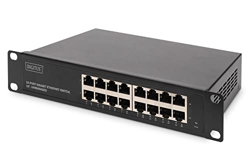 DIGITUS Gigabit Ethernet Netzwerk-Switch - 10 Zoll - 16 Ports - Unmanaged - Backplane 32 Gbps - Auto MDI/MDI-X - Schwarz von DIGITUS