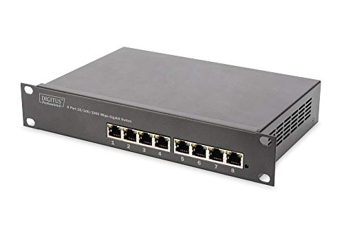 DIGITUS Gigabit Ethernet Netzwerk-Switch - 10 Zoll - 8 Ports - Unmanaged - Backplane 16 Gbps - Auto MDI/MDI-X - Schwarz von DIGITUS