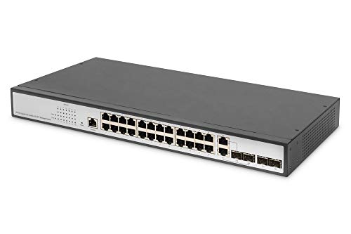 DIGITUS Gigabit Ethernet Netzwerk-Switch - 19 Zoll - 24 Ports - 4 x Uplink (SFP/RJ45) - Layer 2 Managed - CLI-Port - Schwarz von DIGITUS