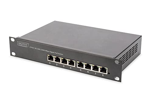 DIGITUS Gigabit Ethernet PoE+ Switch - 10 Zoll - 8 Ports - Unmanaged - IEEE 802.3at - 96 Watt Powerbudget - Schwarz von DIGITUS