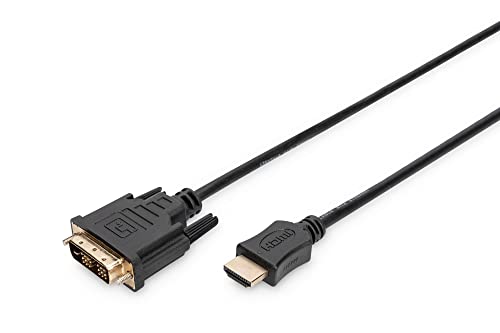 DIGITUS HDMI Adapterkabel - Typ-A zu DVI-D (18+1) - Full HD - 2m - Single Link - Kompatibel mit PC, Monitor, Beamer Schwarz von DIGITUS