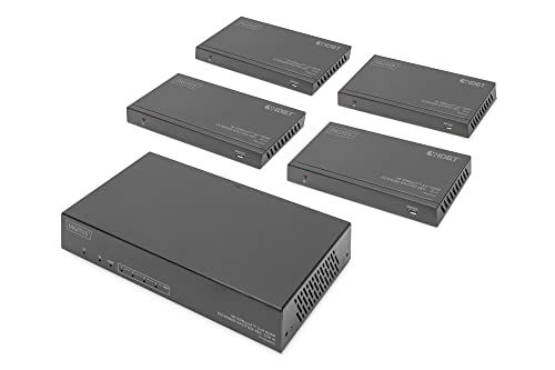 DIGITUS HDMI Extender/Splitter - 4k/60Hz -1x Sender & 4X Empfänger - HDBaseT 1.0 - HDMI 2.0 - Reichweite bis 150m - Patchkabel ab Cat 6A von DIGITUS