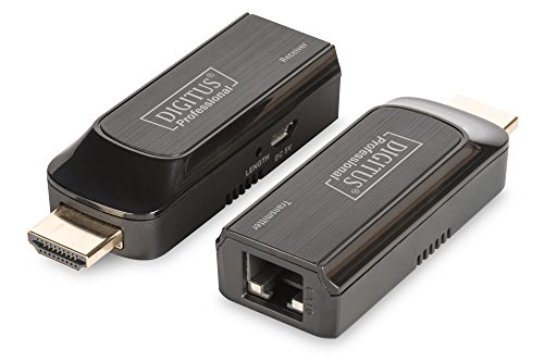 DIGITUS HDMI Extender - kompakte Bauform - Full HD - Set (Sender/Empfänger) - bis zu 50 m Reichweite - Patchkabel (Cat 6, Cat 6A, Cat 7) - Strom per Micro-USB - schwarz von DIGITUS