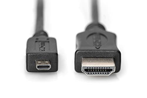 DIGITUS HDMI High Speed Anschlusskabel, Typ D - A St/St, 1.0m, m/Ethernet, Ultra HD 30p - Vergoldete Kontakte - Schwarz von DIGITUS