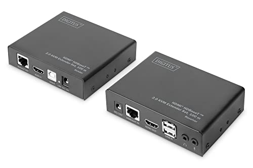 DIGITUS HDMI KVM Extender - 4k/60Hz - Sender & Empfänger - HDBaseT 2.0 - HDMI 1.4 - USB 2.0 - Reichweite bis 100m - Patchkabel ab Cat 6A von DIGITUS