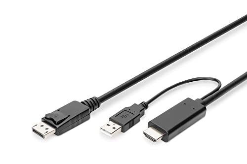 DIGITUS aktives HDMI Adapterkabel - HDMI zu Displayport - 2m - UHD 4k30Hz - HDMI 1.4 DP 1.2 - externe Stromquelle USB-A - Plug & Play - Schwarz DIGITUS aktives HDMI Adapterkabel - HDMI zu Displayport - 2m - UHD 4k30Hz - HDMI 1.4 DP 1.2 - externe Stromquelle USB-A - Plug & Play - Schwarz von DIGITUS
