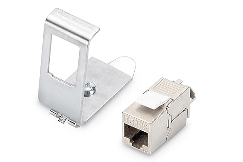 DIGITUS Hutschienen-Adapter – 1 Stück – Mit 1x Cat6A Keystone-Modul – 45° Gewinkelt – Edelstahl – Offenes Gehäuse von DIGITUS