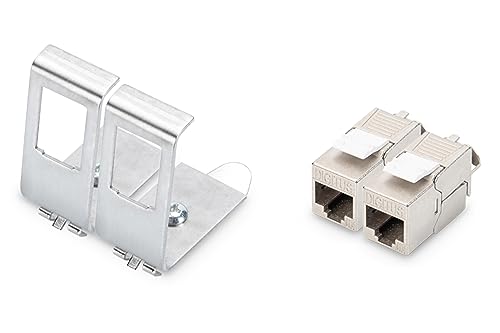 DIGITUS Hutschienen-Adapter – 2 Stück – Mit 2X Cat6A Keystone-Modul – 45° Gewinkelt – Edelstahl – Offenes Gehäuse von DIGITUS