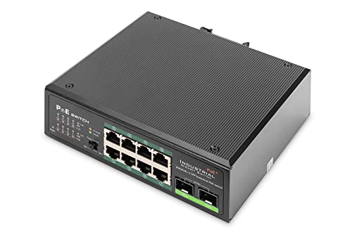 DIGITUS PoE Netzwerk-Switch - 10-Port Gigabit Ethernet - 8X RJ45 + 2X Gigabit-SFP-Uplink - unmanaged - Hutschienenmontage - 10/100/1000 Mbit/s - indutrial Serie - Schwarz DIGITUS PoE Netzwerk-Switch - 10-Port Gigabit Ethernet - 8X RJ45 + 2X Gigabit-SFP-Uplink - unmanaged - Hutschienenmontage - 10/100/1000 Mbit/s - indutrial Serie - Schwarz von DIGITUS
