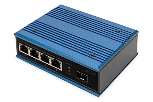 DIGITUS PoE Netzwerk-Switch - 5-Port Fast Ethernet - 4X RJ45 + 1x SFP-Port - Unmanaged - 10/100 Mbit/s - Hutschienen & Wandmontage - IP40 - Industrial Serie - Blau DIGITUS PoE Netzwerk-Switch - 5-Port Fast Ethernet - 4X RJ45 + 1x SFP-Port - Unmanaged - 10/100 Mbit/s - Hutschienen & Wandmontage - IP40 - Industrial Serie - Blau von DIGITUS