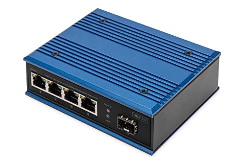 DIGITUS PoE Netzwerk-Switch - 5-Port Gigabit Ethernet - 4X RJ45 + 1x SFP-Port - Unmanaged - 10/100/1000 Mbit/s - Hutschienen & Wandmontage - IP40 - Industrial Serie - Blau DIGITUS PoE Netzwerk-Switch - 5-Port Gigabit Ethernet - 4X RJ45 + 1x SFP-Port - Unmanaged - 10/100/1000 Mbit/s - Hutschienen & Wandmontage - IP40 - Industrial Serie - Blau von DIGITUS