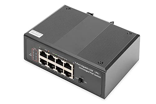 DIGITUS Industrieller 7-Port Gigabit PoE+ Switch mit 1 x PD-Port von DIGITUS