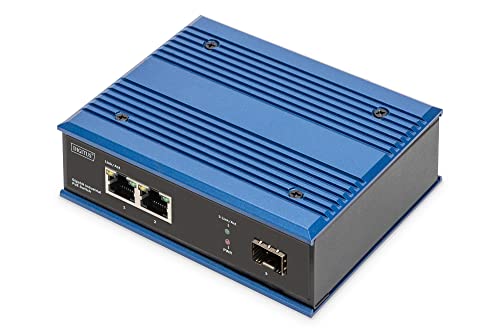 DIGITUS Industrieller PoE Ethernet Switch mit 2 10/100/1000 Mbit/s RJ45 Ports und 1 Port 10/100/1000 Mbit/s SFP von DIGITUS