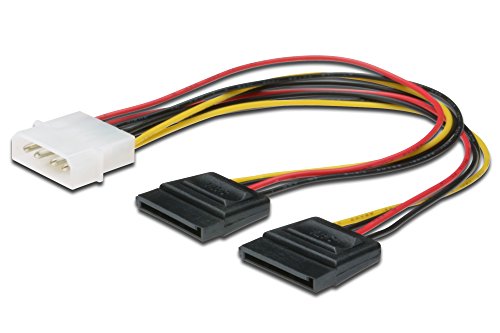 DIGITUS Internes SATA-Stromkabel - 4-Pin Molex Stecker zu 2X SATA 15-Pin Buchse - Y-Kabel - 0,2m - passend für SSDs, Festplatten oder optische Laufwerke von DIGITUS