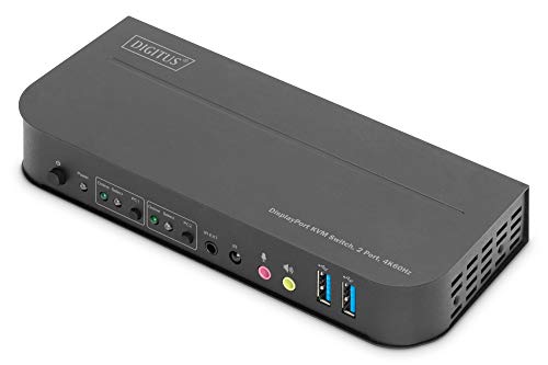 DIGITUS KVM-Switch DisplayPort – 2-Port Single-Display – 2 PC 1 Monitor – 1x Maus, Tastatur & Audio für 2 Computer – UHD 4K@60Hz (4096 x 2160p) – Hot-Key Umschalter – 2x USB 3.0 Hub – Schwarz von DIGITUS