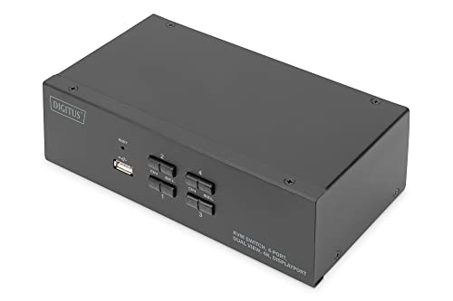 DIGITUS KVM-Switch DisplayPort – 4-Port Dual-Display – 4 PC 2 Monitore – 1x Maus, Tastatur & Audio für 4 Computer – UHD 4K@60Hz (3840 x 2160p) – Hot-Key Umschalter – 1x USB 2.0 Hub – Schwarz von DIGITUS
