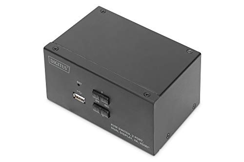 DIGITUS KVM-Switch HDMI – 2-Port Dual-Display – 2 PC 2 Monitore – 1x Maus, Tastatur & Audio für 2 Computer – UHD 4K@30Hz (3840 x 2160p) – Hot-Key KVM Umschalter – 1x USB 2.0 Hub – Schwarz von DIGITUS