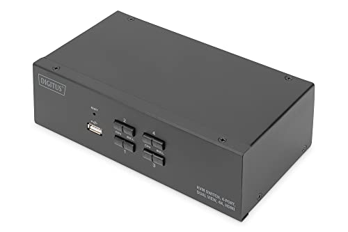DIGITUS KVM-Switch HDMI – 4-Port Dual-Display – 4 PC 2 Monitore – 1x Maus, Tastatur & Audio für 4 Computer – UHD 4K@30Hz (3840 x 2160p) – Hot-Key KVM Umschalter – 1x USB 2.0 Hub – Schwarz von DIGITUS