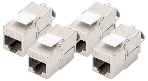DIGITUS Keystone-Modul Cat-6A Geschirmt - 1 Stück - RJ45-Buchse - 500 MHz 10GBase-T - AWG 26-22 - Designfähig - Mit Kabelbinder - Werkzeugfreie Montage (Packung mit 4) von DIGITUS