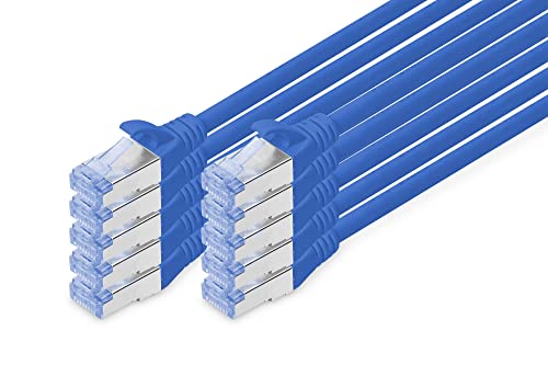 DIGITUS LAN Kabel Cat 5e - 1m - 10 Stück - RJ45 Netzwerkkabel - SF/UTP Geschirmt - Kompatibel zu Cat-6 & Cat-6A - Blau von DIGITUS