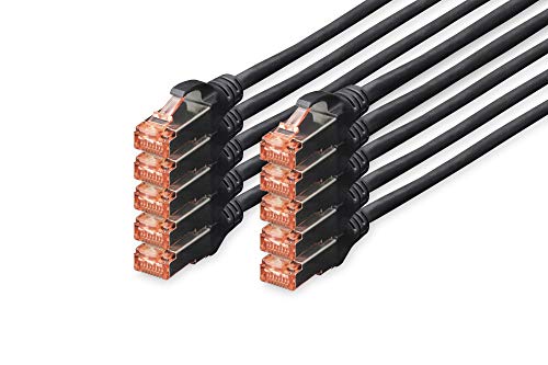 DIGITUS LAN Kabel Cat 6 - 0,25m - 10 Stück - RJ45 Netzwerkkabel - S/FTP Geschirmt - Kompatibel zu Cat 6A & Cat 7 - Schwarz von DIGITUS