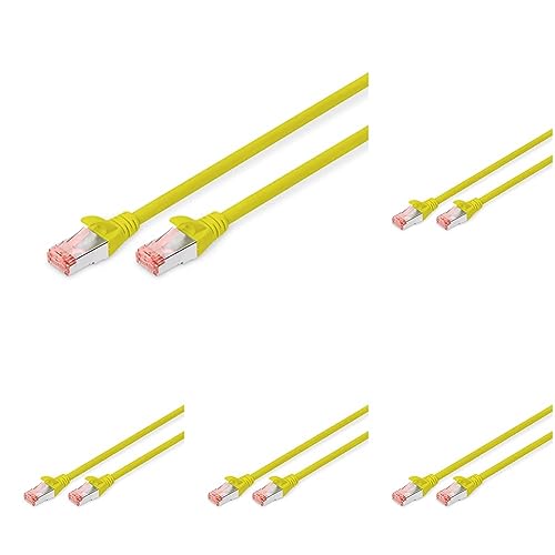 DIGITUS LAN Kabel Cat 6-0,5m - RJ45 Netzwerkkabel - S/FTP Geschirmt - Kompatibel zu Cat 6A & Cat 7 - Gelb (Packung mit 5) von DIGITUS