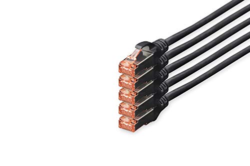 DIGITUS LAN Kabel Cat 6 - 10m - 5 Stück - RJ45 Netzwerkkabel - S/FTP Geschirmt - Kompatibel zu Cat 6A & Cat 7 - Schwarz von DIGITUS