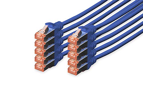 DIGITUS LAN Kabel Cat 6 - 1m - 10 Stück - RJ45 Netzwerkkabel - S/FTP Geschirmt - Kompatibel zu Cat 6A & Cat 7 - Blau von DIGITUS