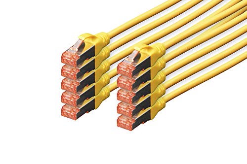 DIGITUS LAN Kabel Cat 6 - 1m - 10 Stück - RJ45 Netzwerkkabel - S/FTP Geschirmt - Kompatibel zu Cat 6A & Cat 7 - Gelb von DIGITUS