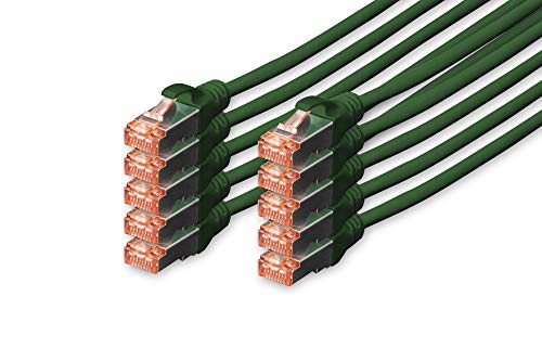 DIGITUS LAN Kabel Cat 6 - 1m - 10 Stück - RJ45 Netzwerkkabel - S/FTP Geschirmt - Kompatibel zu Cat 6A & Cat 7 - Grün von DIGITUS
