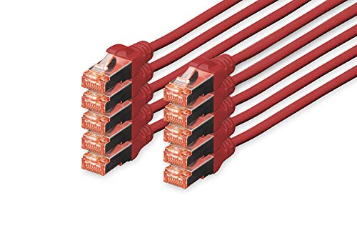 DIGITUS LAN Kabel Cat 6 - 5m - 10 Stück - RJ45 Netzwerkkabel - S/FTP Geschirmt - Kompatibel zu Cat 6A & Cat 7 - Rot von DIGITUS