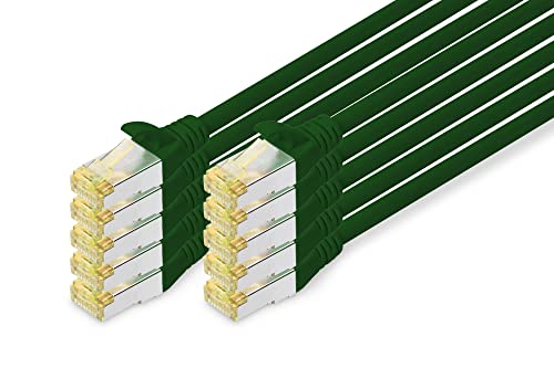 DIGITUS LAN Kabel Cat 6A - 1m - 10 Stück - RJ45 Netzwerkkabel - S/FTP Geschirmt - Kompatibel zu Cat-6 & Cat-7 - Grün von DIGITUS