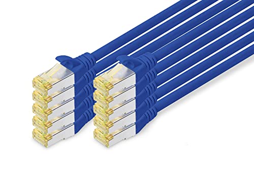 DIGITUS LAN Kabel Cat 6A - 2m - 10 Stück - RJ45 Netzwerkkabel - S/FTP Geschirmt - Kompatibel zu Cat-6 & Cat-7 - Blau von DIGITUS