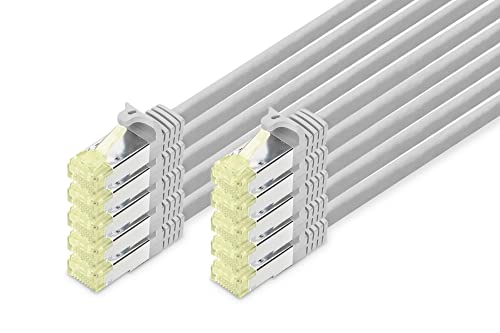 DIGITUS LAN Kabel Cat 6A - 5m - 10 Stück - 100% Component Level Geprüft - RJ45 Netzwerkkabel - S/FTP Geschirmt - Grau von DIGITUS