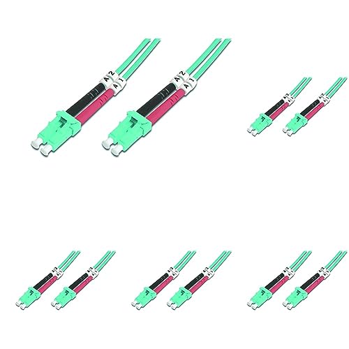 DIGITUS LWL Patch-Kabel OM3-2 m LC auf LC Glasfaser-Kabel - LSZH - Duplex Multimode 50/125µ - 10 GBit/s - Türkis (Packung mit 5) von DIGITUS