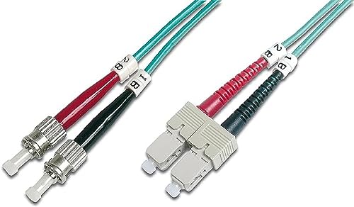 DIGITUS LWL Patch-Kabel OM3 - 5 m ST auf SC Glasfaser-Kabel - LSZH - Duplex Multimode 50/125µ - 10 GBit/s - Türkis von DIGITUS