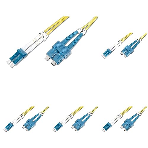 DIGITUS LWL Patch-Kabel OS2-2 m LC auf SC Glasfaser-Kabel - LSZH - Duplex Singlemode 09/125µ - 10 GBit/s - Gelb (Packung mit 5) von DIGITUS