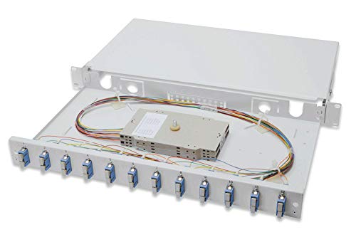 DIGITUS LWL Spleißbox 12 Kupplungen - SC - OS2 - 1HE - 19-Zoll - Multi-Mode Simplex - Mit Spleiß-Kassette - Rack-Einbau von DIGITUS
