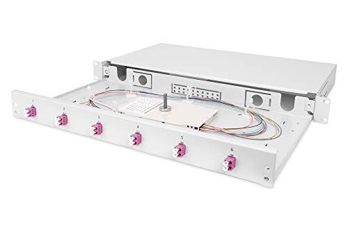 DIGITUS LWL Spleißbox 6 Kupplungen - LC - OM4 - 1HE - 19-Zoll - Multi-Mode Duplex - Mit Spleiß-Kassette - Rack-Einbau von DIGITUS