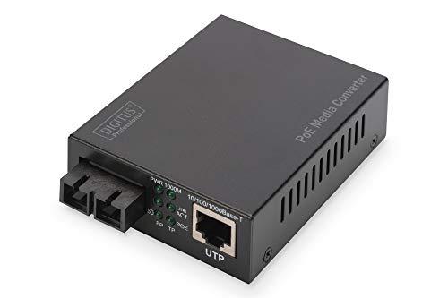 DIGITUS Medienkonverter - MM - Gbit Ethernet - RJ45 / SC - 850nm Wellenlänge - Bis 0.5km - Mit PoE-Injektor - Schwarz, Multimode von DIGITUS
