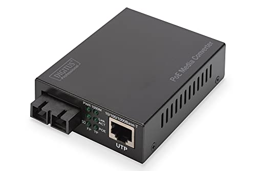 DIGITUS Medienkonverter - SM - Gbit Ethernet - RJ45 / SC - 1310nm Wellenlänge - Bis 20km - Mit PoE-Injektor - Schwarz von DIGITUS