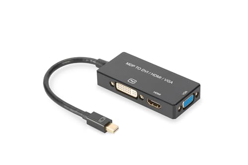 DIGITUS Mini DisplayPort Grafik Adapter, mDP zu DVI-D + HDMI Typ A + VGA, 4K Ultra HD 60Hz, Schwarz von DIGITUS